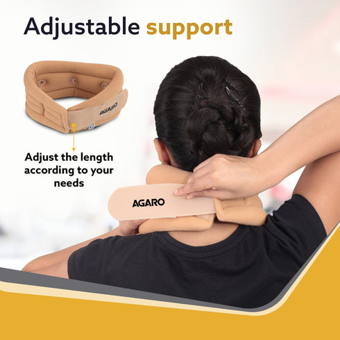AGARO Cervical Collar Spondylitis Neck Support, Adjustable Neck Brace With Extra Support, Relieves Pain, Stress & Pressure in Spine, Small, Beige